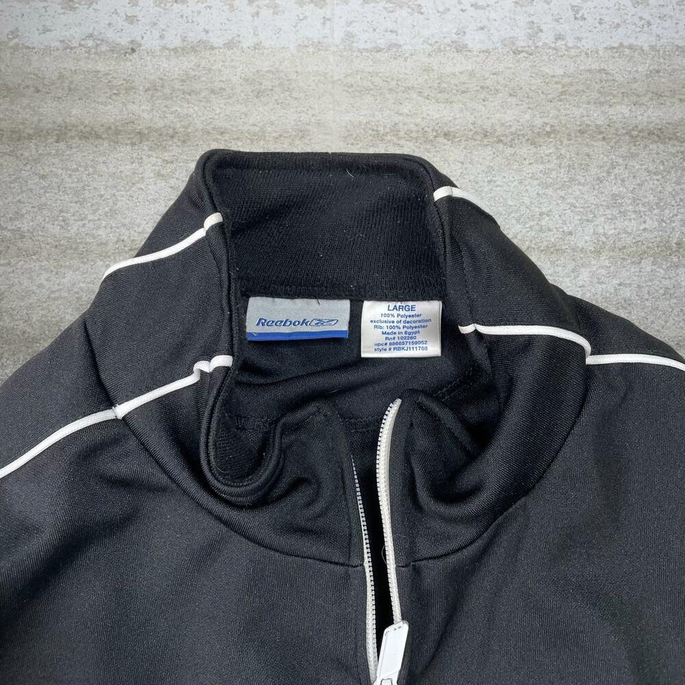 Vintage Y2K Reebok Track Jacket Mens L Jet Black White Logo Full Zip - Picture 3 of 3